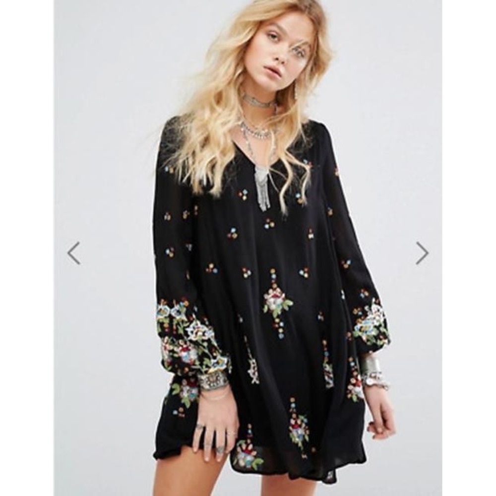 Free People Oxford Floral Embroidered Swing Dress Gauzy Cutout S Boho Festival - Picture 3 of 13